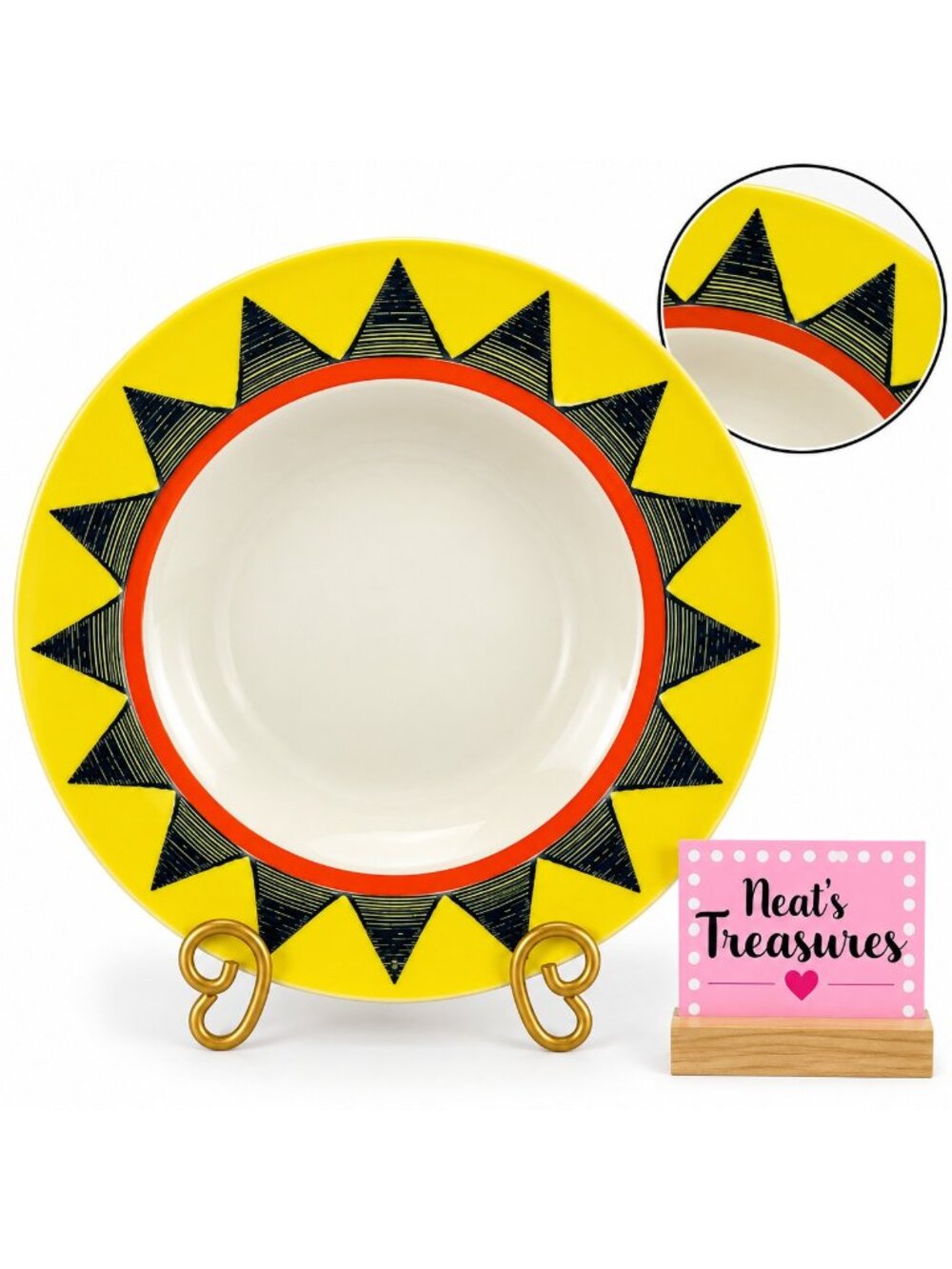Homer Laughlin SALERNO Yellow Blue Triangles Large Rim Pasta Serving Bowl USA